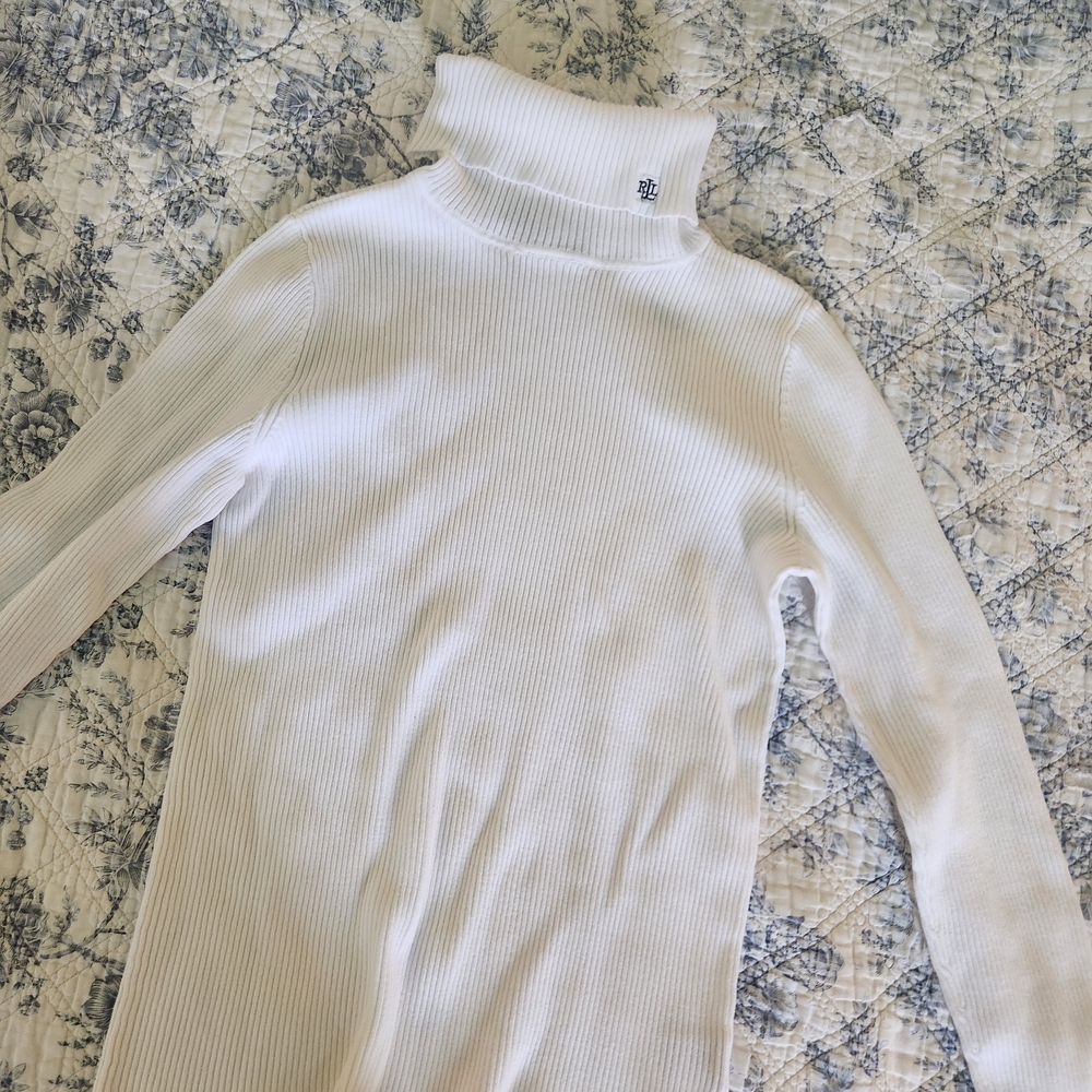 Ribbed White Turtleneck Sweater